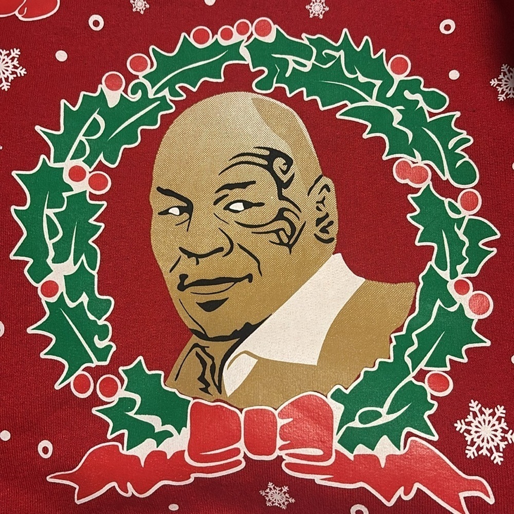 Mike Tyson Merry Chrithmith Jerzees Red Crewneck Sweatshirt size large